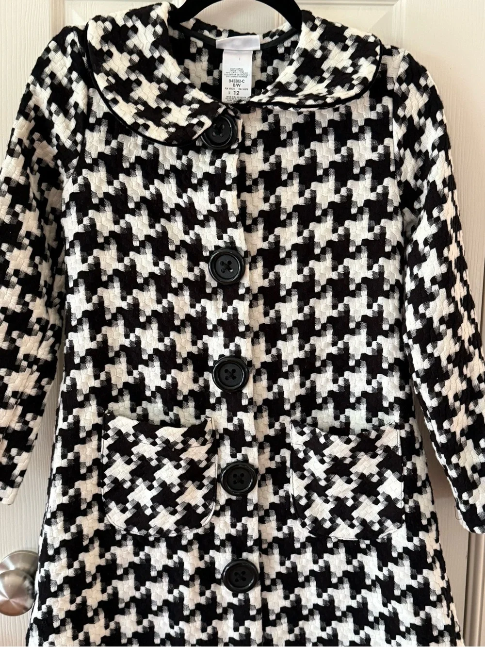 Bonnie Jean Girls Black White Houndstooth Dress Coat Size 12